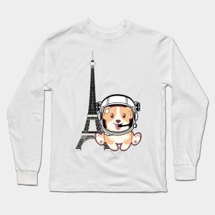 Space Corgi goes to Paris - The Cool Astronaut Puppy! Long Sleeve T-Shirt